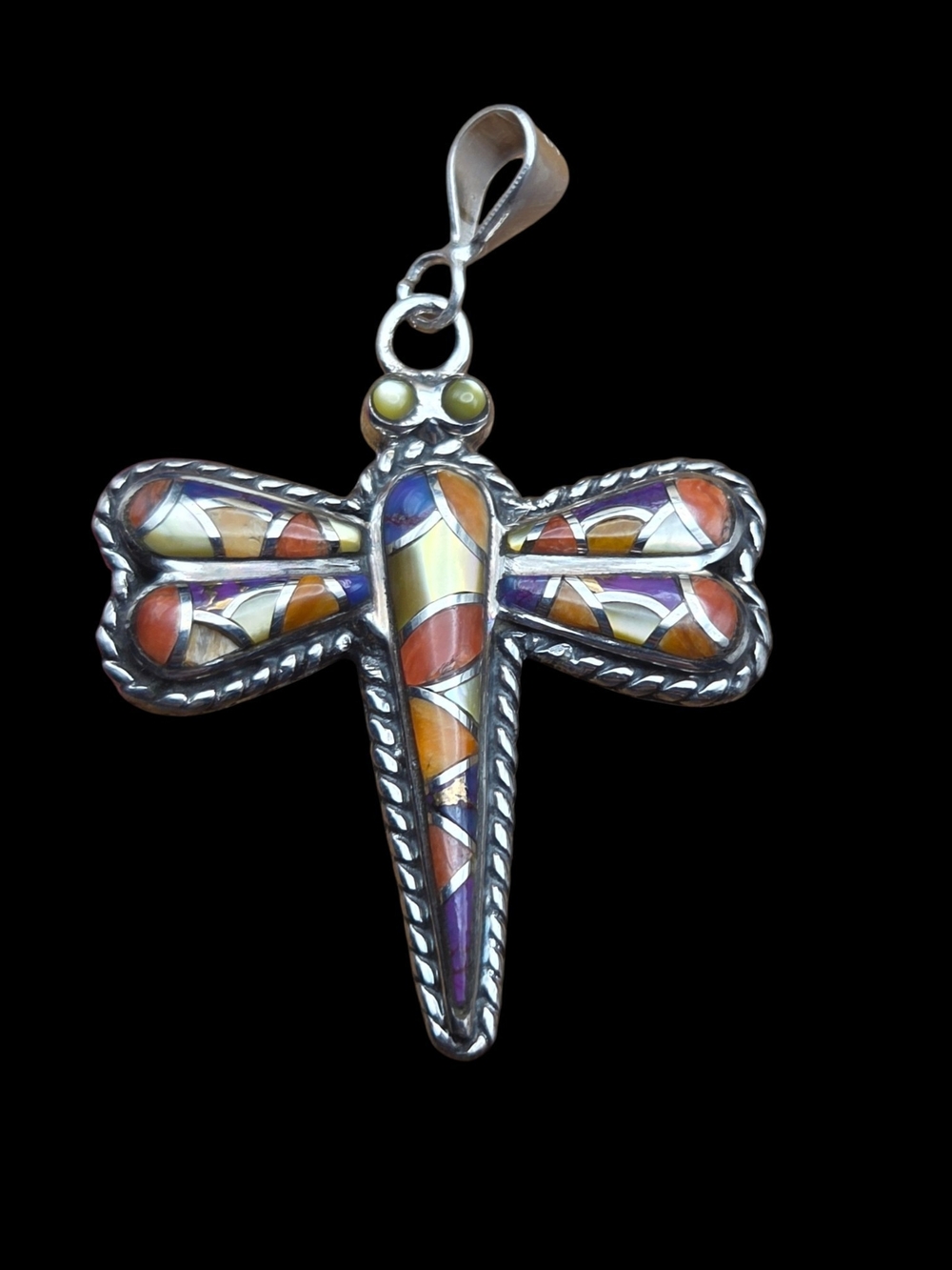 Sterling Dragonfly Pendant with Multicolor Inlay